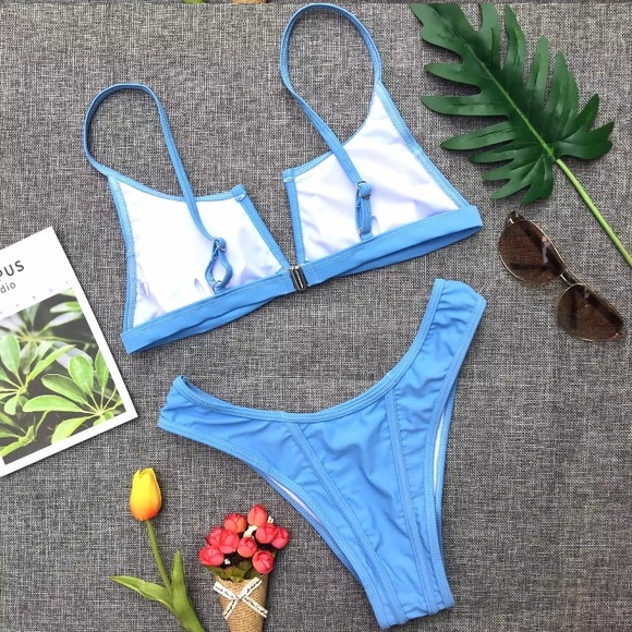CLEARANCE Blue V Neck Cheeky Bikini Swimsuit - Picture 3 of 3